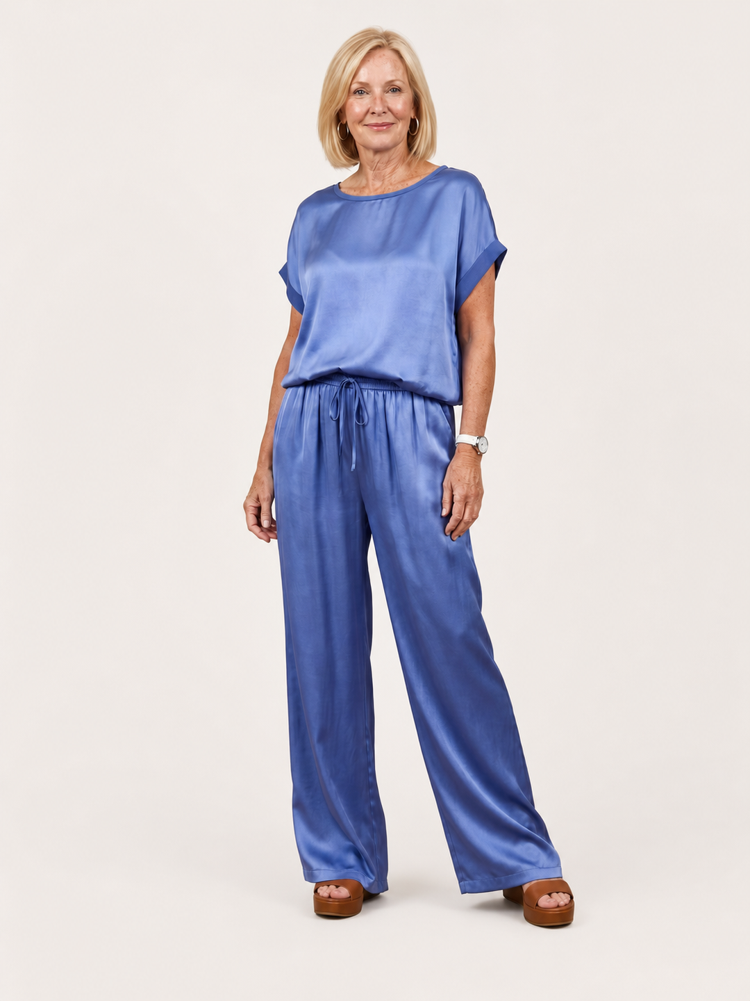 Carlotta | Set con pantaloni a gamba larga e top a maniche corte con coulisse