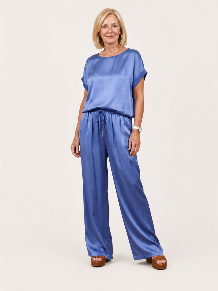Carlotta | Set con pantaloni a gamba larga e top a maniche corte con coulisse