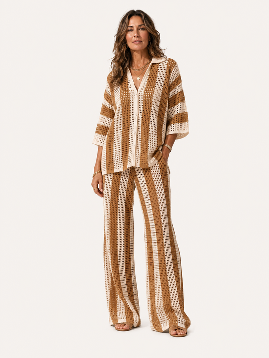 Zenaida | Coordinato Crochet a Righe Kimono e Pantalone