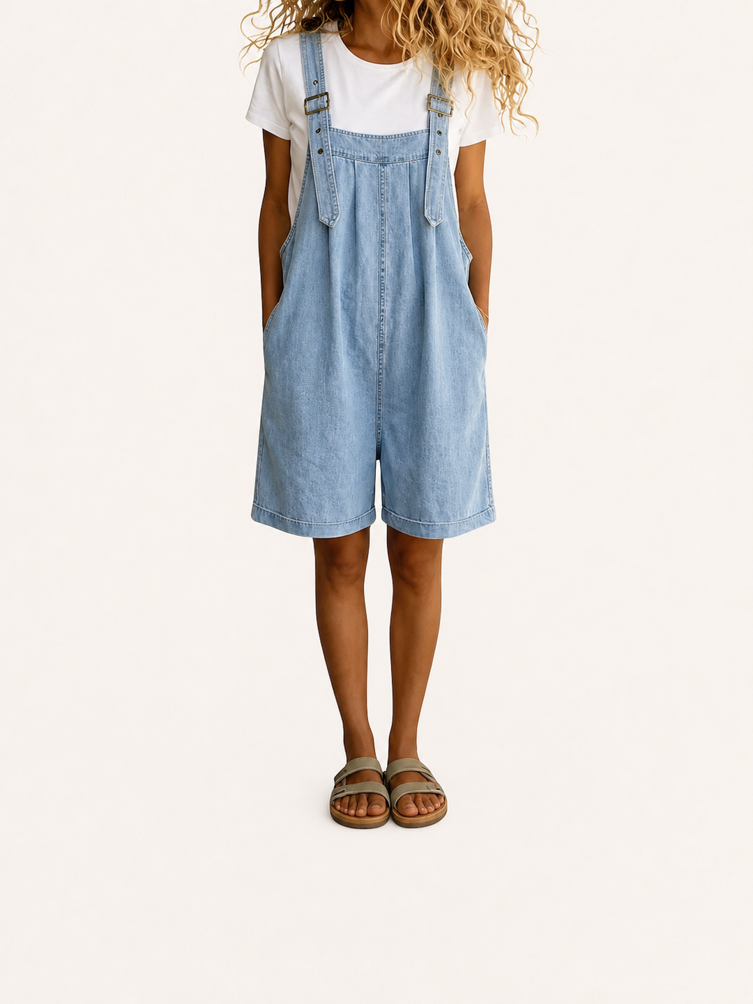 Clara | Salopette Corta Vintage in Denim Effetto Cotone Azzurro