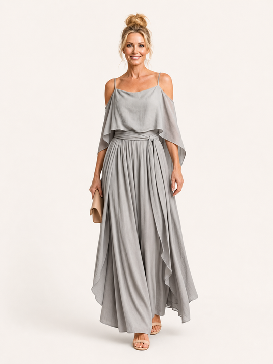 Marisol | Set con Top Drappeggiato a Spalle Scoperte e Pantaloni a Gamba Larga