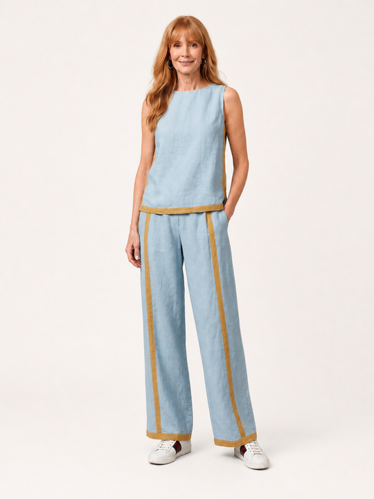 Irina | Completo con Top Senza Maniche e Pantaloni a Gamba Larga a Contrasto