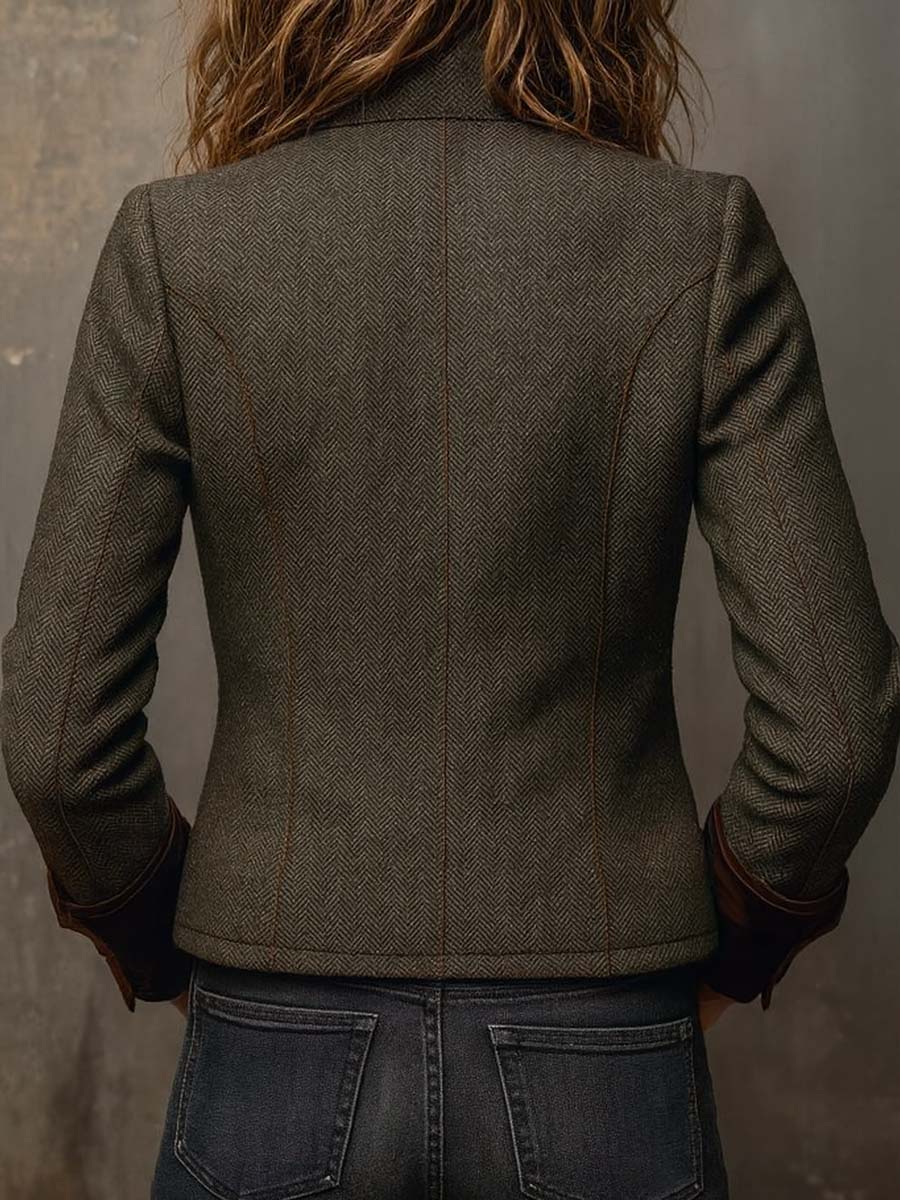 Honorine | Blazer Vintage Chevron con Profili a Contrasto - immagine 3
