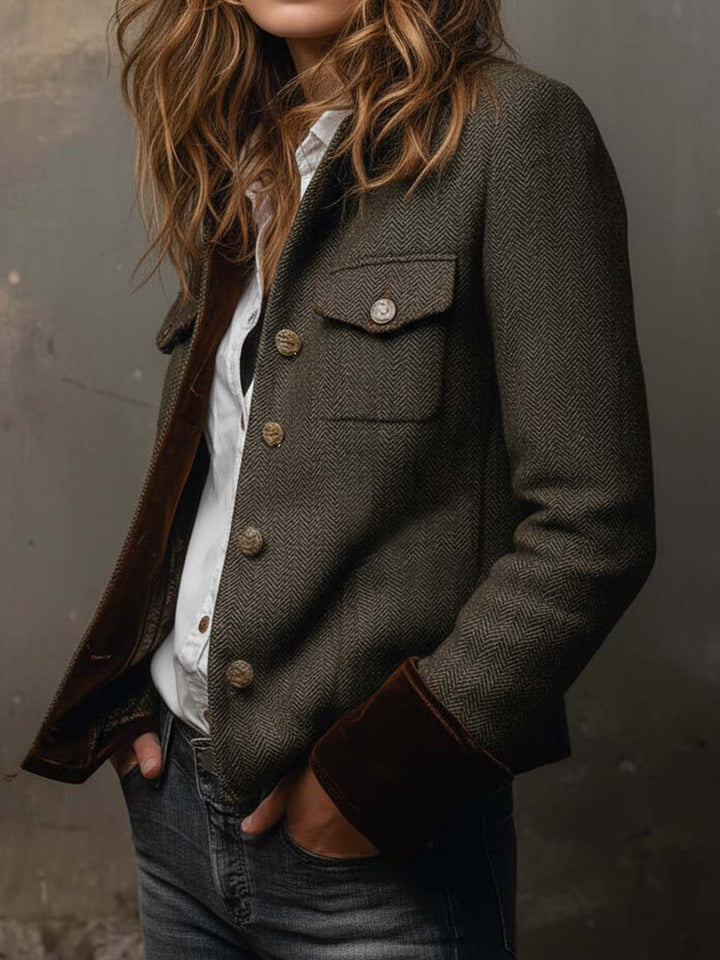 Honorine | Blazer Vintage Chevron con Profili a Contrasto - immagine 2