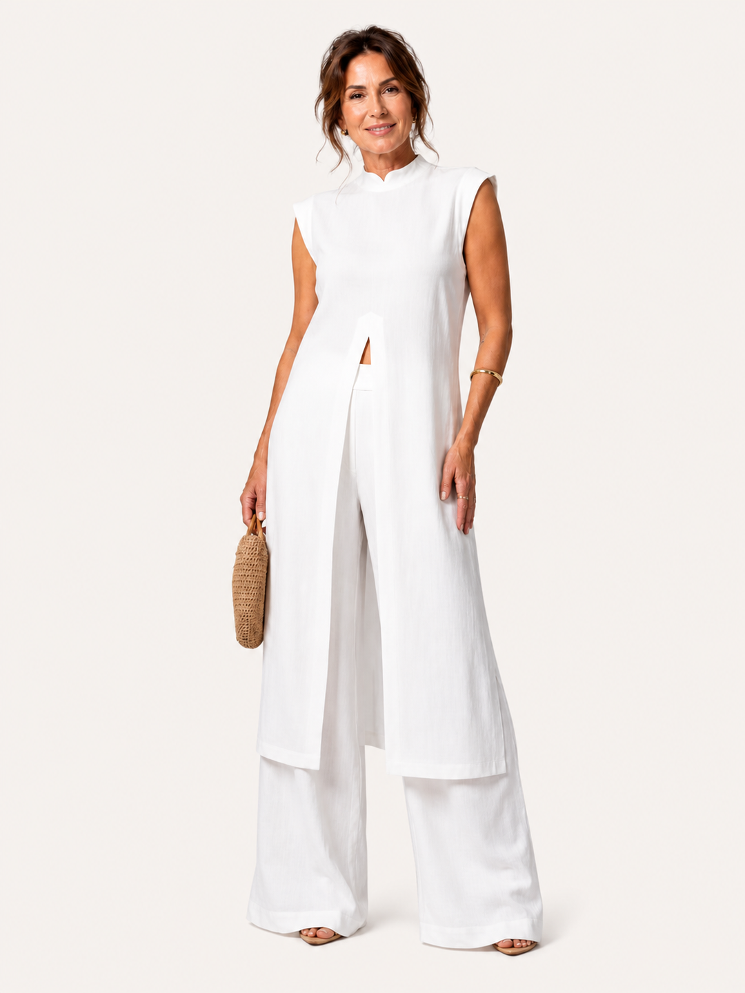 Benigna | Coordinato Bianco Tunica con Volant e Pantalone