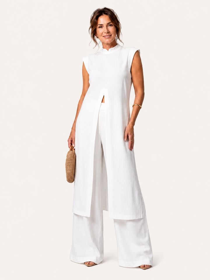 Benigna | Coordinato Bianco Tunica con Volant e Pantalone