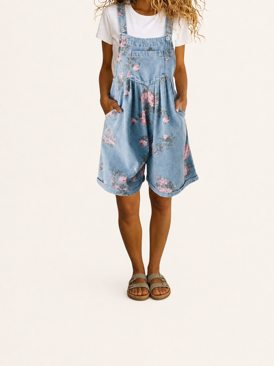 Judy | Giacca Salopette Vintage in Denim Effetto Cotone a Fiori
