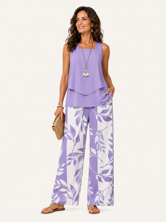 Justa | Coordinato Lilla Blusa e Pantalone Botanico