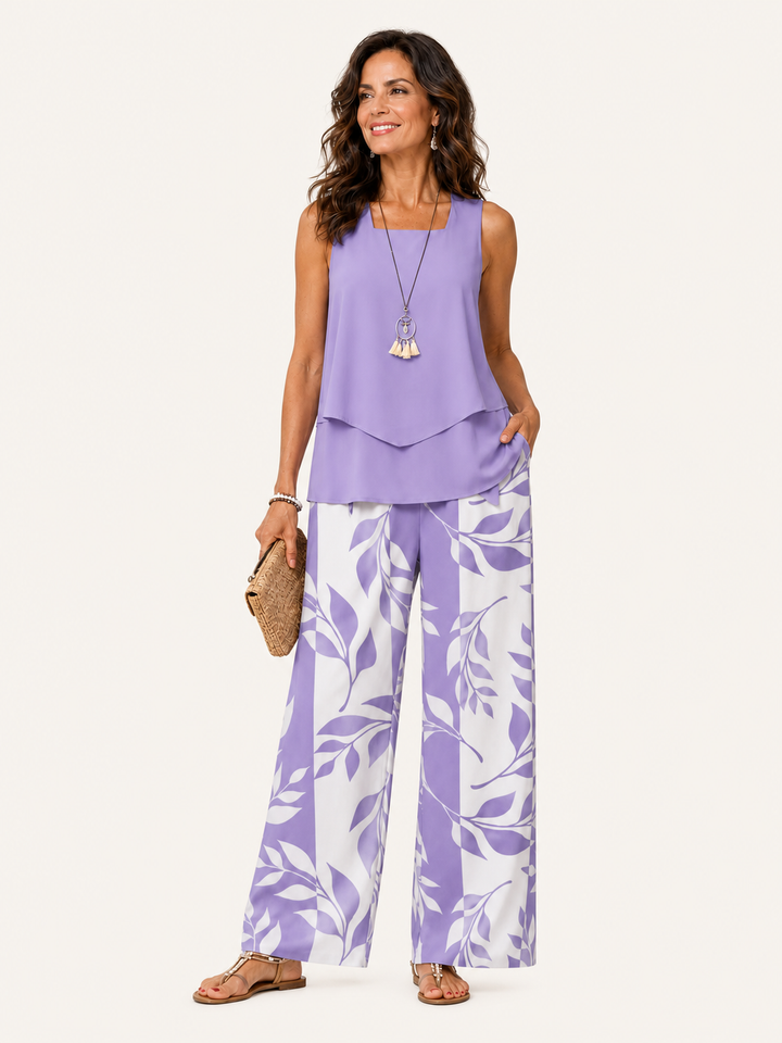 Justa | Coordinato Lilla Blusa e Pantalone Botanico