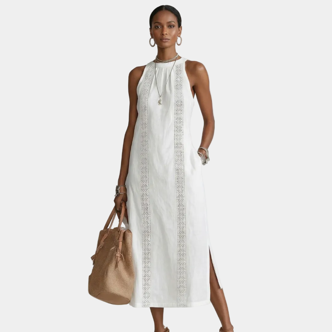Jimena | Abito Midi in Lino con Collo alla Coreana