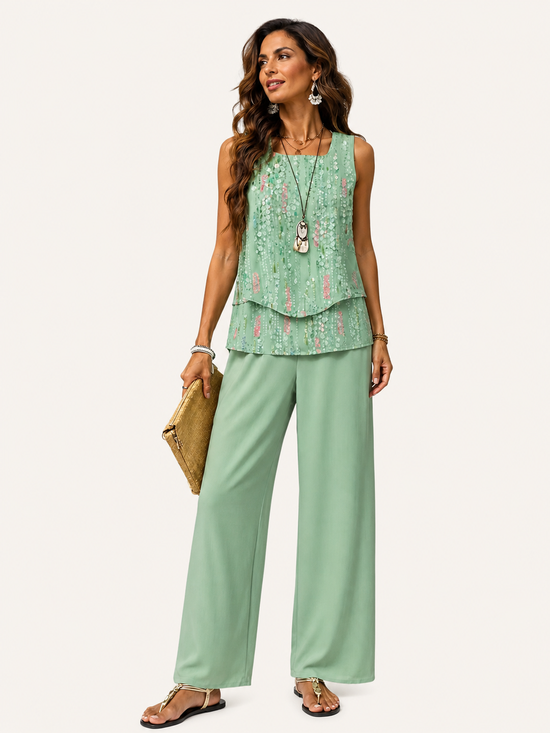 Maravillas | Coordinato Verde Menta Top a Strati e Pantalone