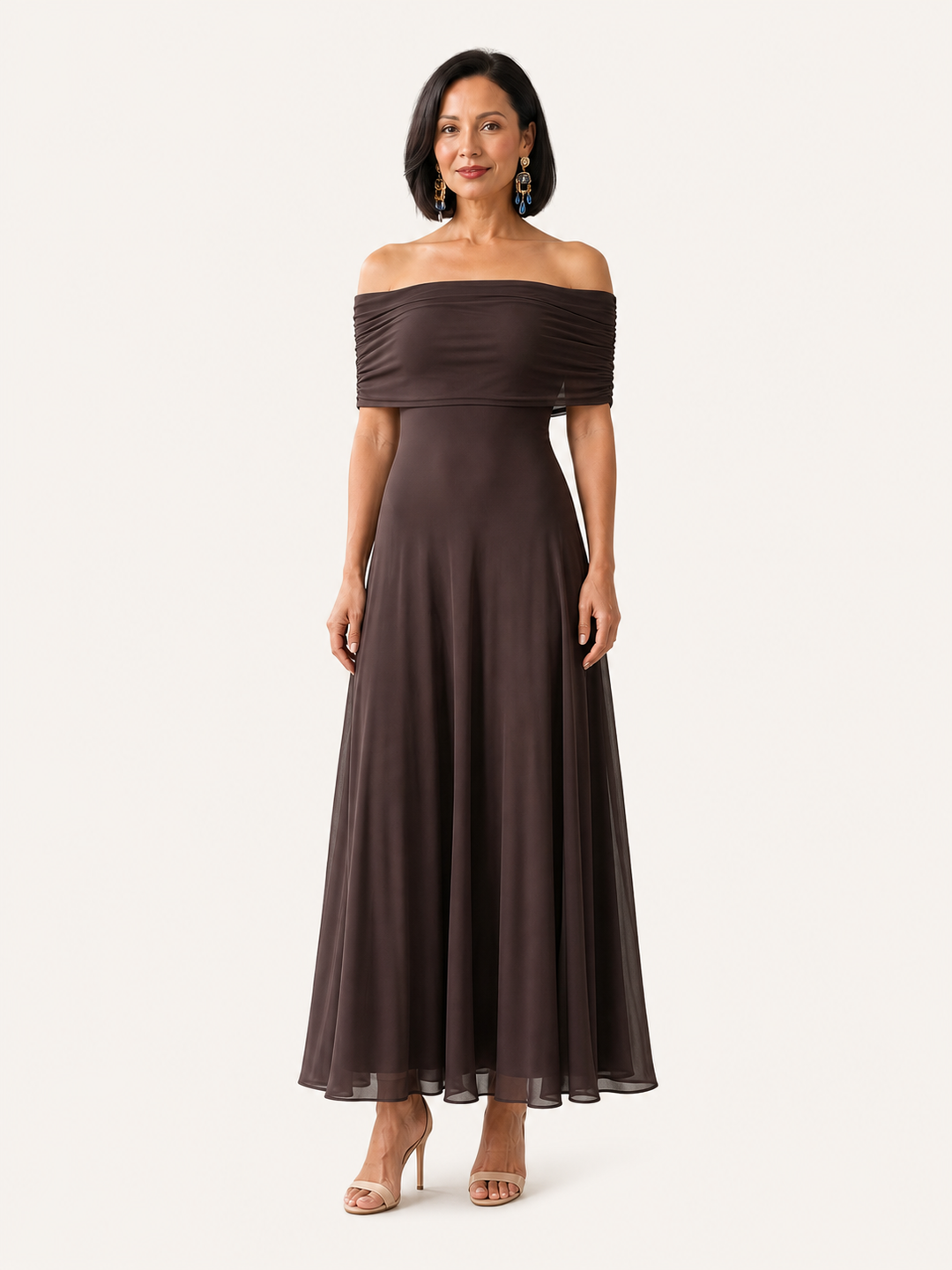 Giugno | Abito midi drappeggiato off-shoulder