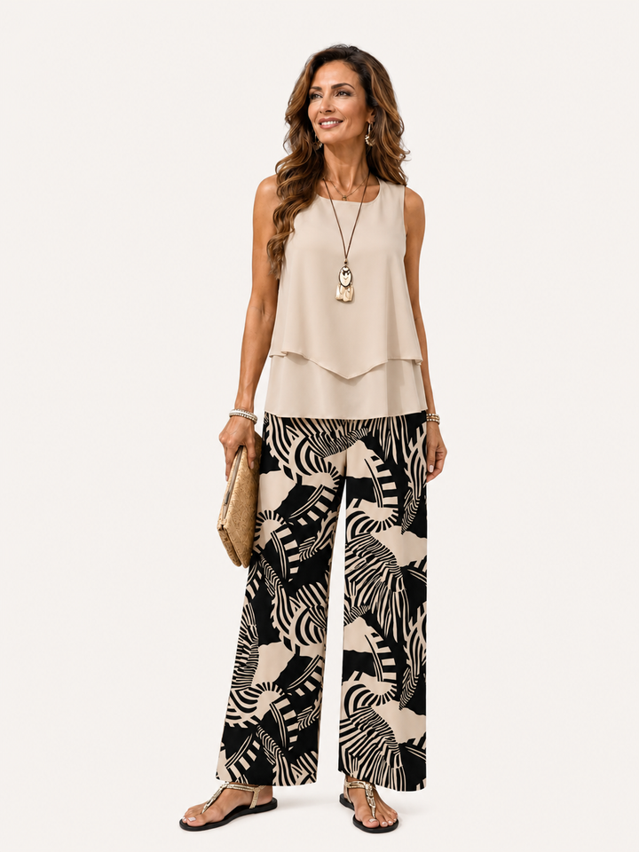 Ignacia | Coordinato Blusa Beige e Pantalone Botanico