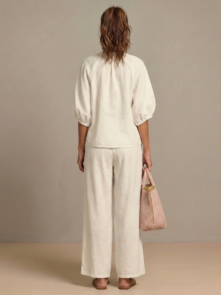 Natalia | Completo con Blusa con Zip e Pantaloni a Gamba Larga