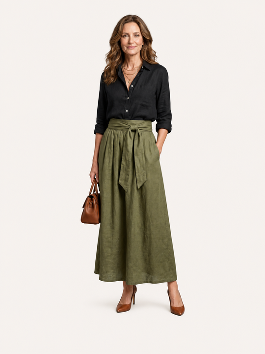 Vera | Set due pezzi – Blusa nera e gonna midi verde oliva