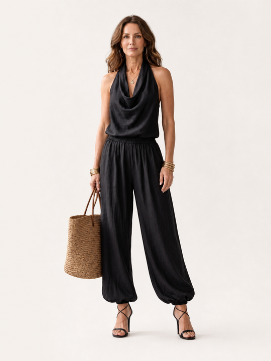 Marcela | Completo con Top a Scollo Drappeggiato e Pantaloni a Gamba Larga Fluidi