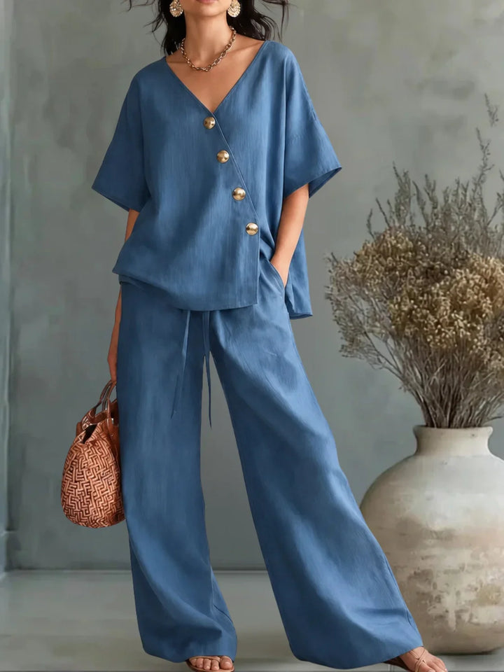 Greta | Coordinato con Scollo a V e Bottoni
