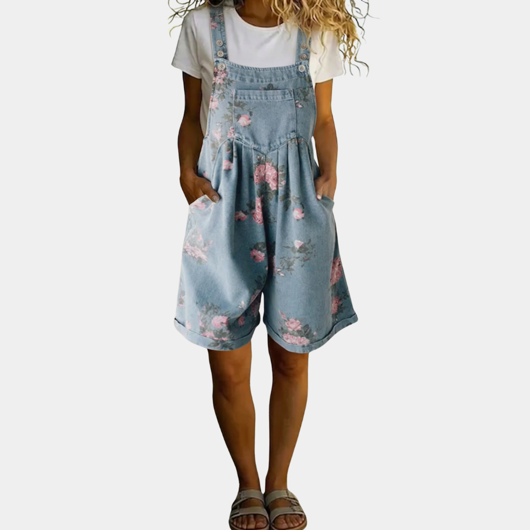 Judy | Giacca Salopette Vintage in Denim Effetto Cotone a Fiori