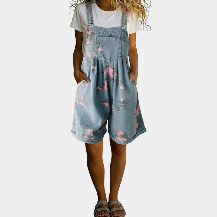 Judy | Giacca Salopette Vintage in Denim Effetto Cotone a Fiori