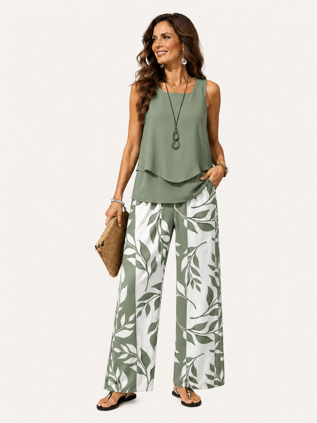 Petronila | Coordinato Verde Salvia Blusa e Pantalone Botanico