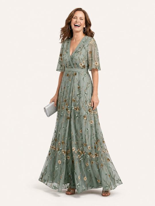 Selora | Abito Maxi Floreale con Scollo All’Americana
