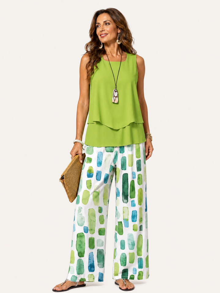 Sabina | Coordinato Top Verde e Pantalone Geometrico