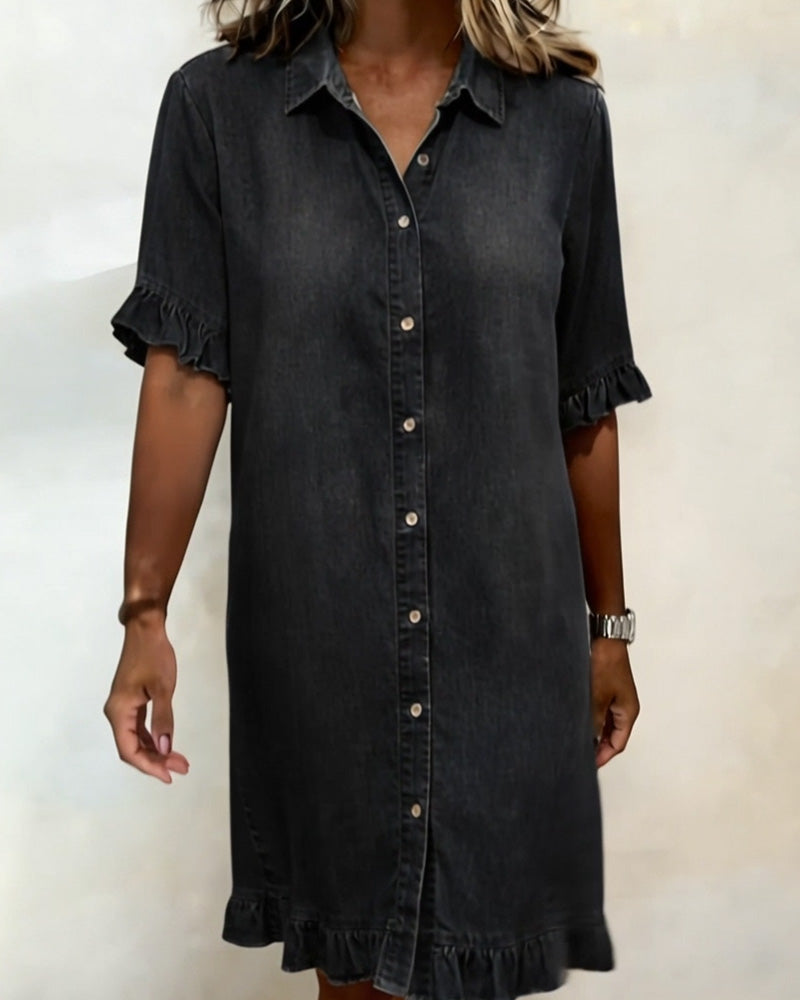 Maria | Abito in Denim Comodo con Pieghe Valorizzanti