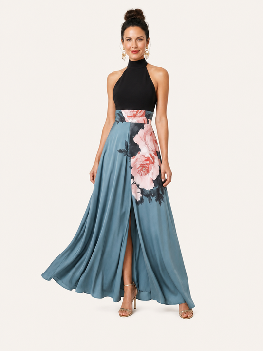 Fiorella | Abito Maxi Floreale con Corpetto Halter