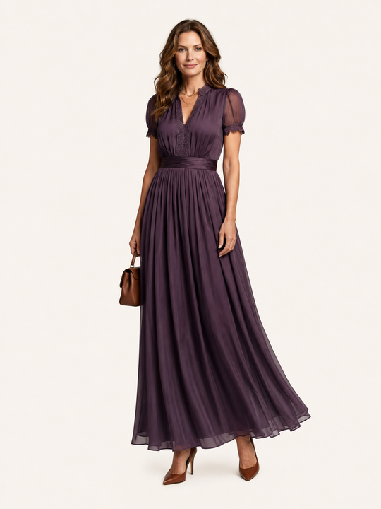 Elia | Abito Maxi con Vita Arricciata e Scollo a Goccia