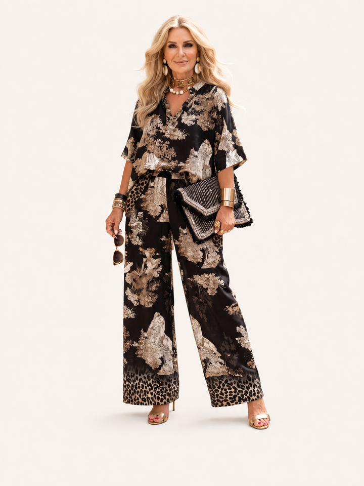 Mina | Set con top avvolgente e pantaloni a gamba larga stampati