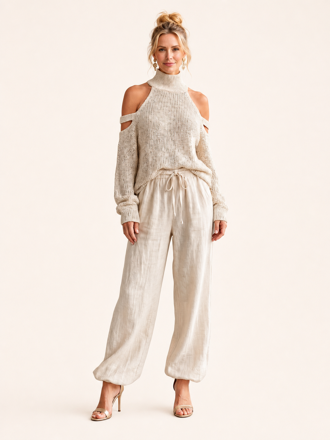 Laura | Set in Maglia con Spalle Scoperte e Pantaloni a Gamba Larga