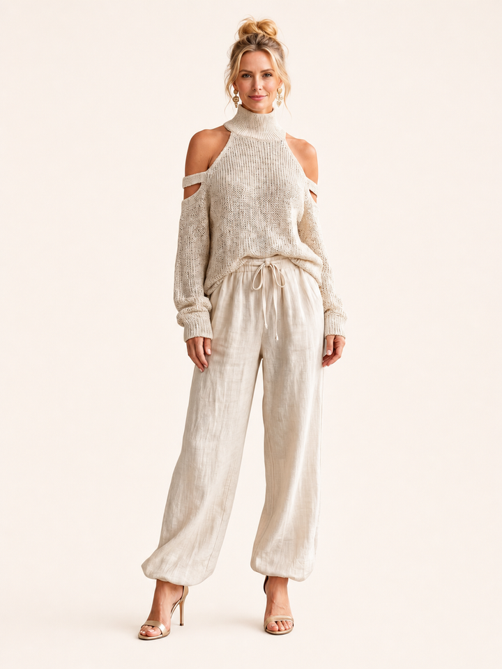Laura | Set in Maglia con Spalle Scoperte e Pantaloni a Gamba Larga