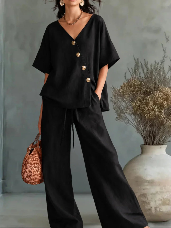 Greta | Coordinato con Scollo a V e Bottoni