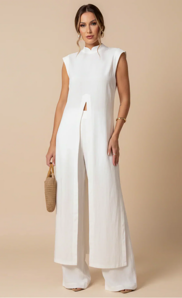 Benigna | Coordinato Bianco Tunica con Volant e Pantalone