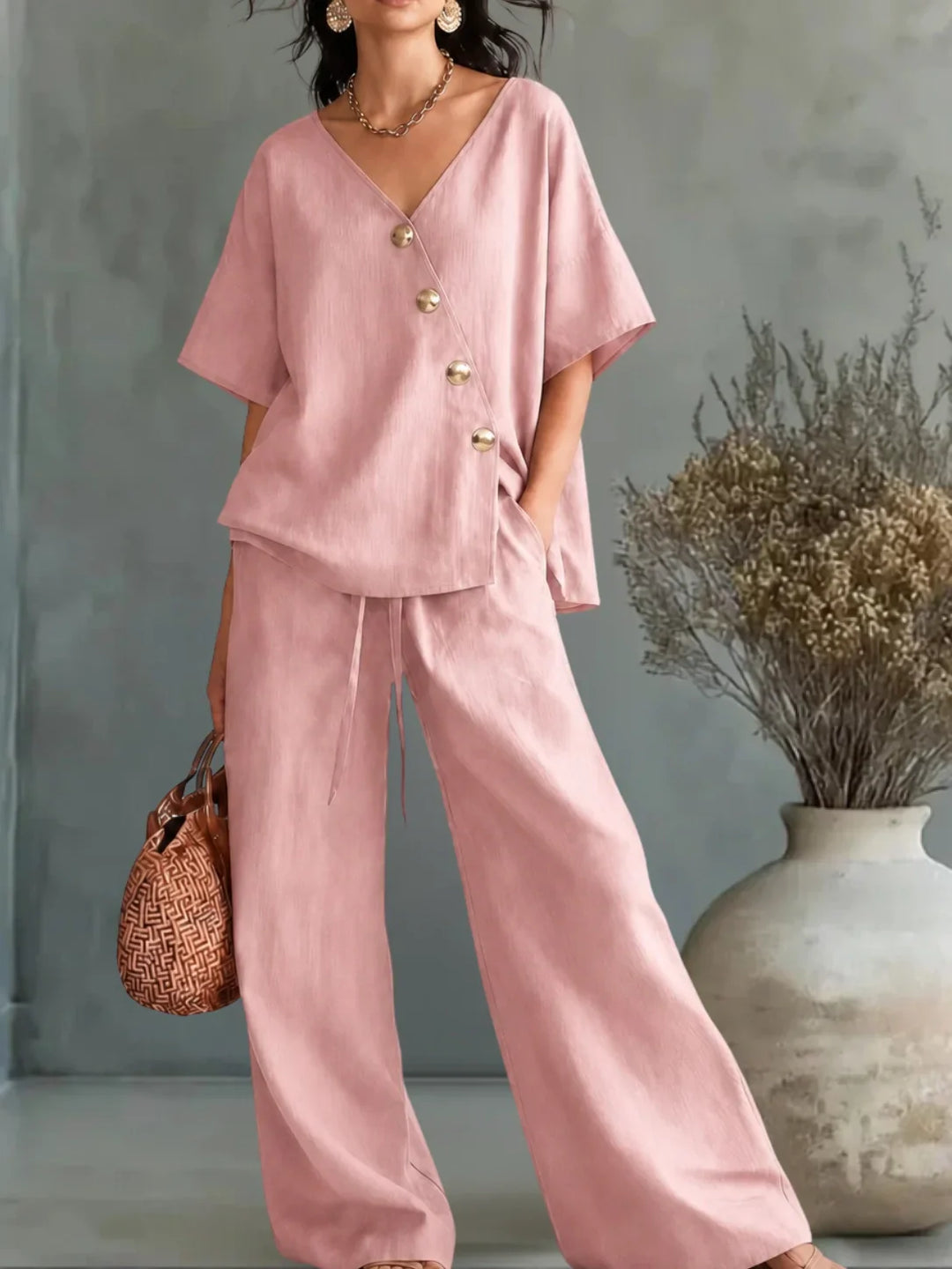 Greta | Coordinato con Scollo a V e Bottoni