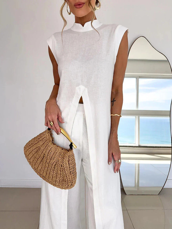 Benigna | Coordinato Bianco Tunica con Volant e Pantalone