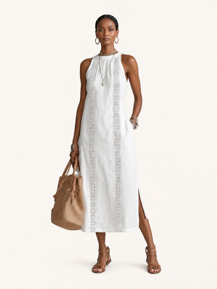 Jimena | Abito Midi in Lino con Collo alla Coreana