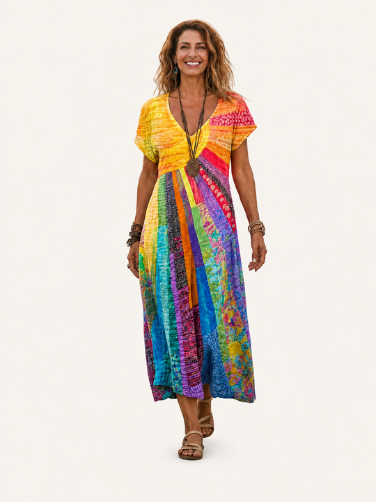 Nefeli | Abito Boho con Stampa Sole
