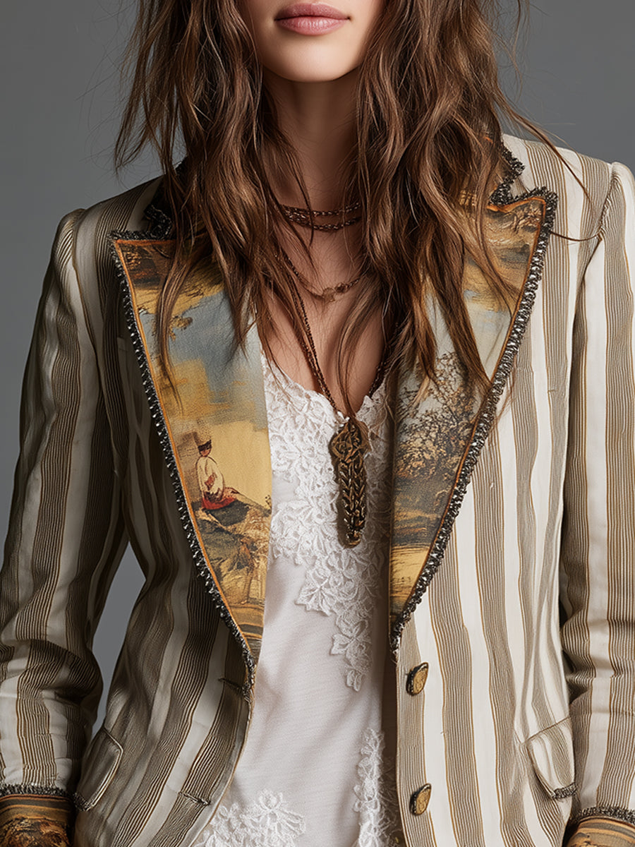 Suzanne | Blazer a Righe con Colletto Stampato - immagine 4
