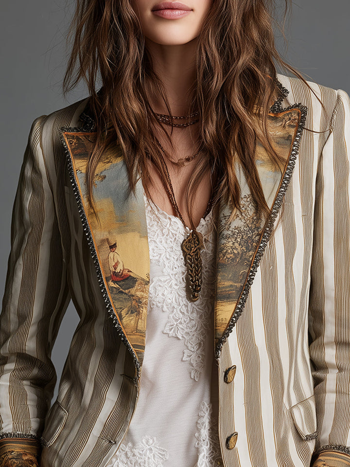 Suzanne | Blazer a Righe con Colletto Stampato - immagine 4