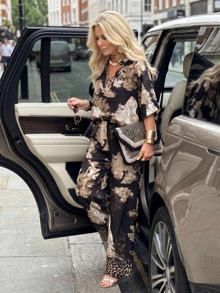 Mina | Set con top avvolgente e pantaloni a gamba larga stampati