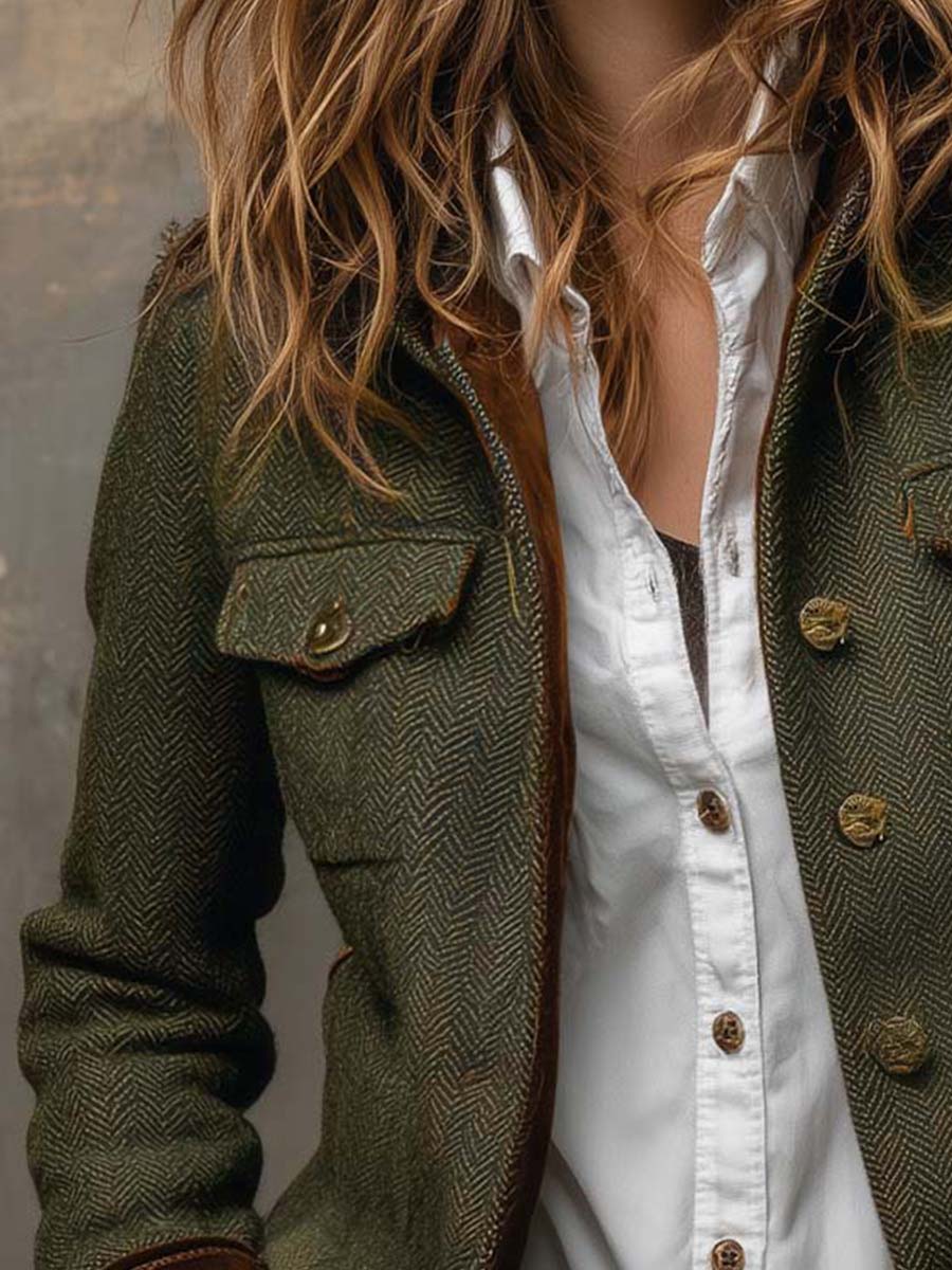 Honorine | Blazer Vintage Chevron con Profili a Contrasto - immagine 4