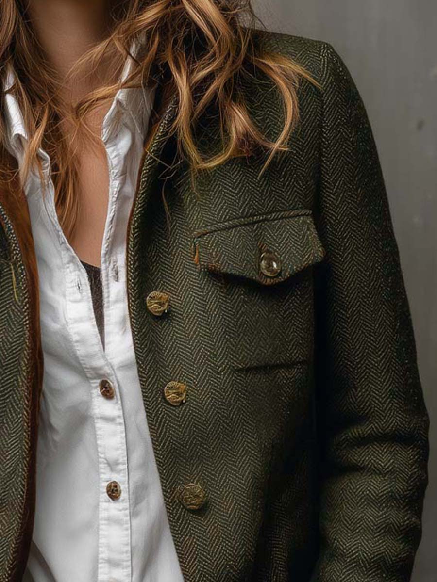 Honorine | Blazer Vintage Chevron con Profili a Contrasto - immagine 6