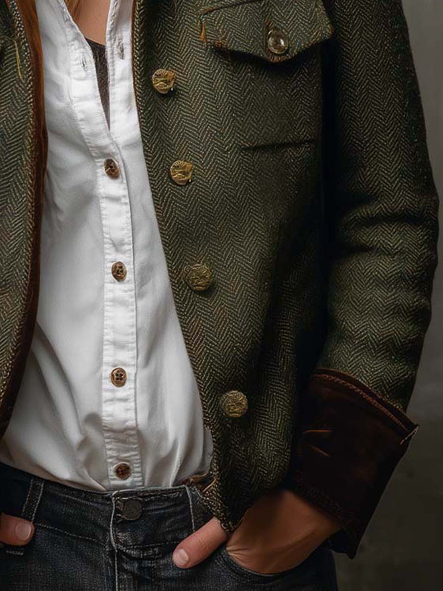 Honorine | Blazer Vintage Chevron con Profili a Contrasto - immagine 7