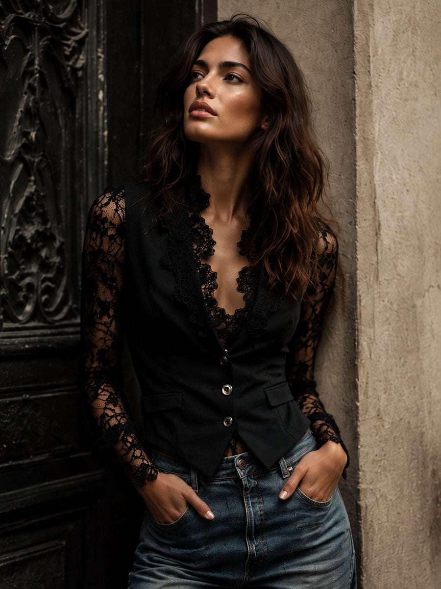 Noémie | Blazer Nero con Maniche Trasparenti - immagine 2