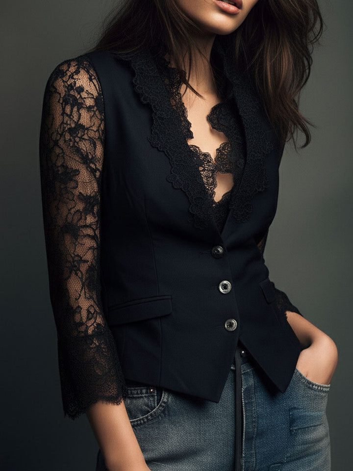 Noémie | Blazer Nero con Maniche Trasparenti - immagine 9