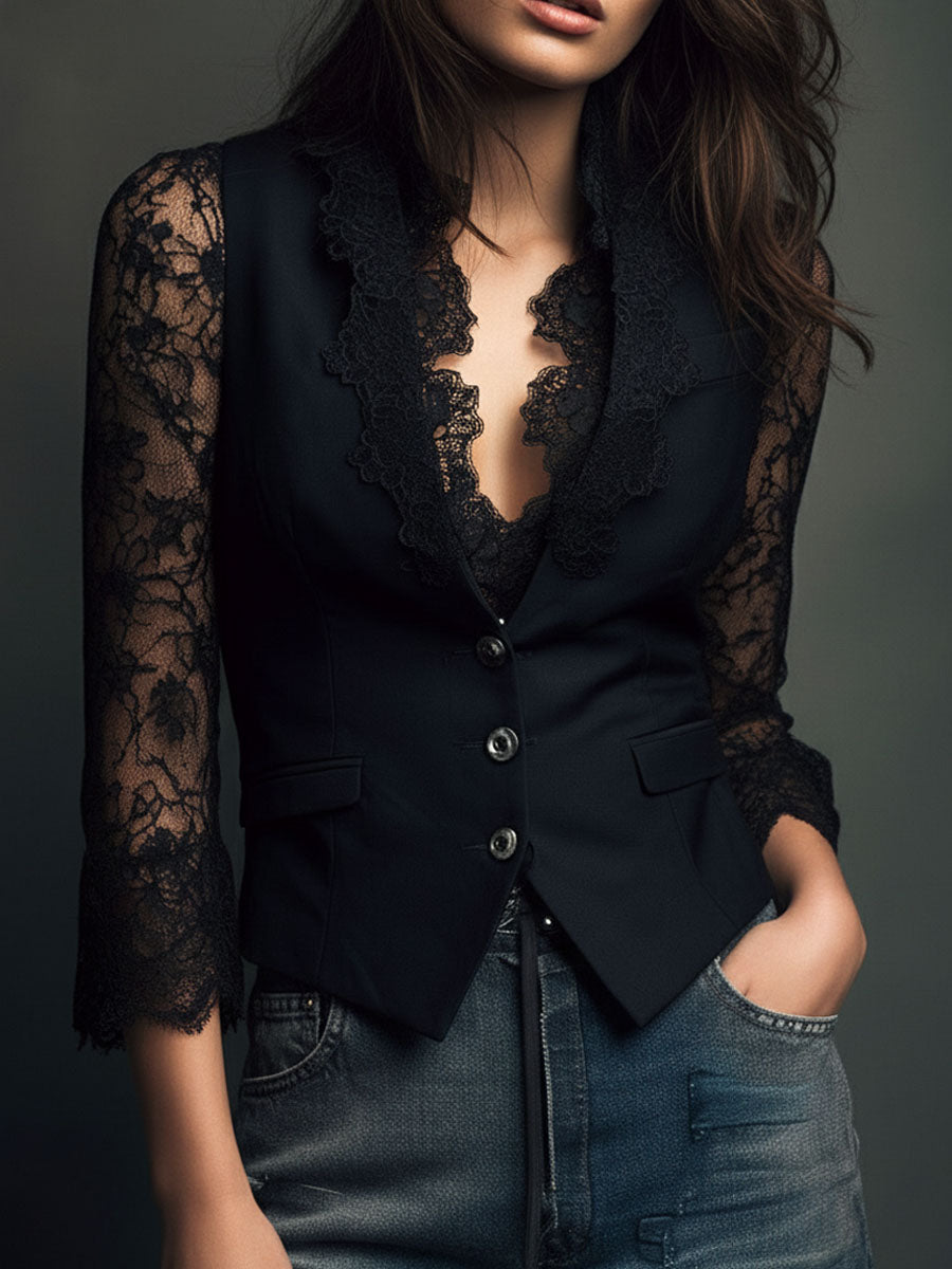 Noémie | Blazer Nero con Maniche Trasparenti - immagine 8