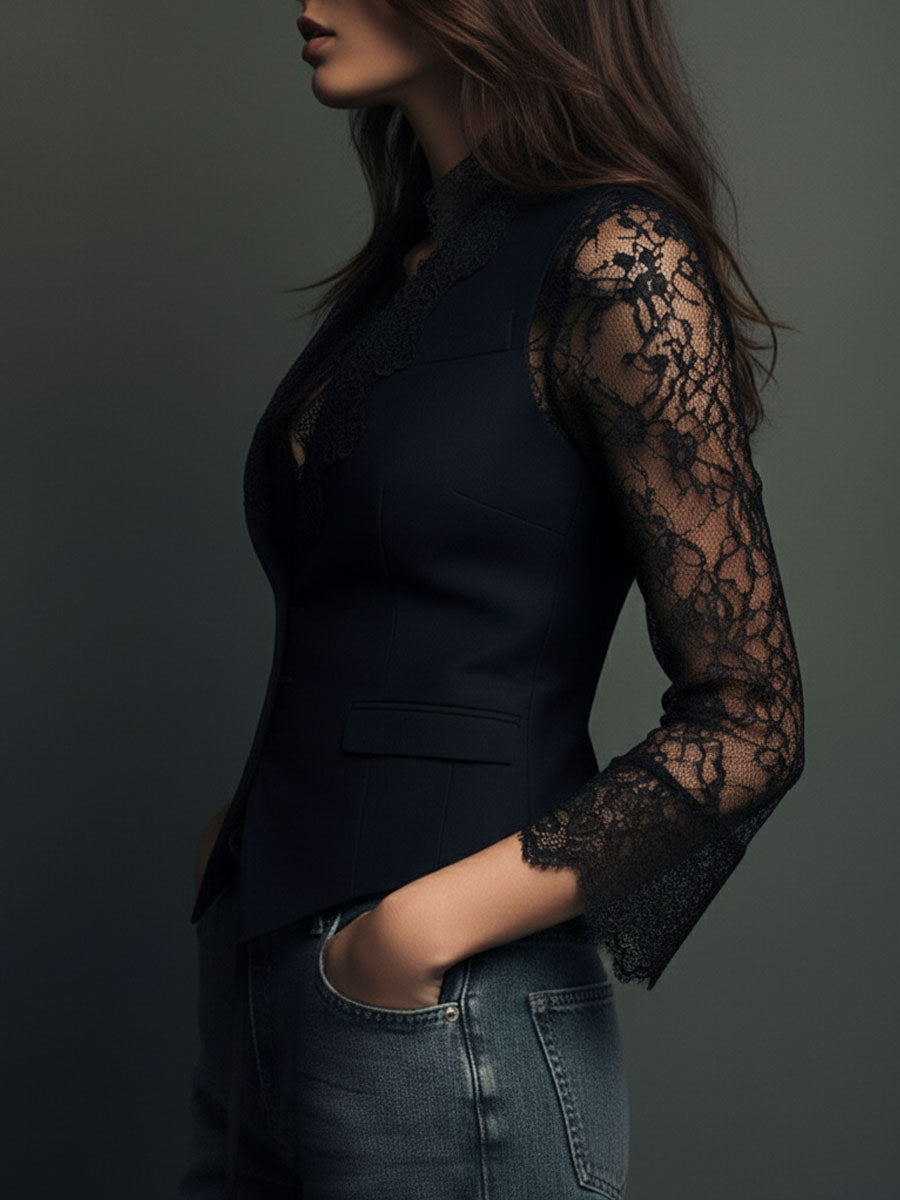 Noémie | Blazer Nero con Maniche Trasparenti - immagine 11