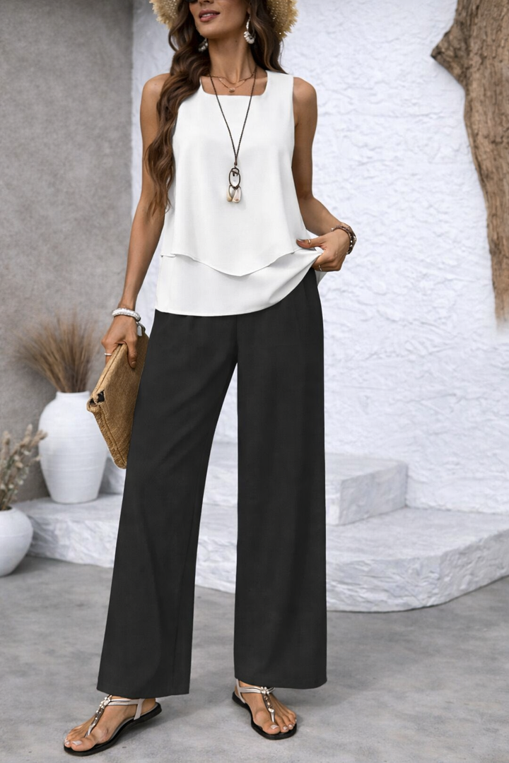 Gregoria | Coordinato Bicolore Blusa Bianca e Pantalone Nero