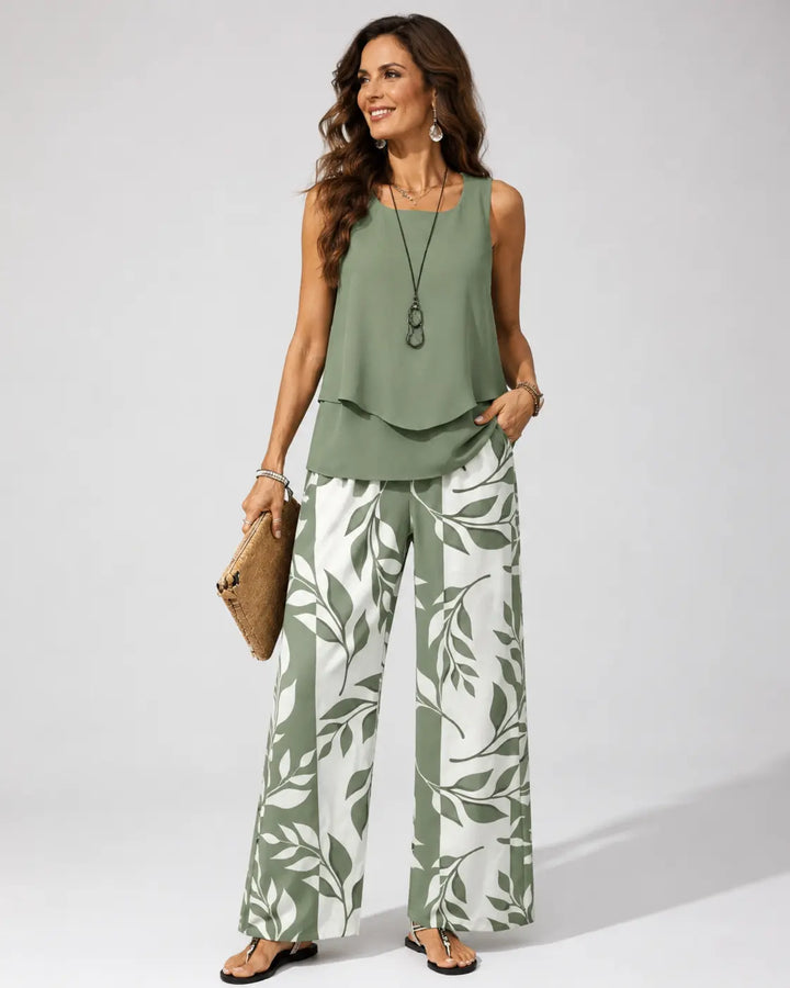Petronila | Coordinato Verde Salvia Blusa e Pantalone Botanico